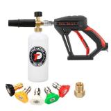 Tool Daily Short Pressure Washer Gun with Foam Cannon, 1/4 Inch Quick Connector, with 5 Pressure Washer Nozzle Tips, 1 Liter - Retail: $40