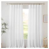 White Curtains & Drapes - Linen Textured Semi Sheer Curtains Privacy Panels for Living Room Bedroom Dining Bathroom Farmhouse Large Bay Window Decor, W 70 x L 95, 2 Pcs - Retail: $30