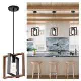 Industrial Small Pendant Lighting, Farmhouse Kitchen Island Hanging Lamp with Cord, Wood+Metal,1 Light E26 Fixture for Dining Room Bedroom Hallway Entryway,9.5 inch - Retail: $33