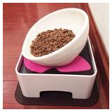 Ceramic Bulldog Bowl Dog Feeding Bowl - Dog Dish Wide Mouth Pet Sterile Tilted Pet Feeder with Anti-Skid Rubber Mat for Small Medium Dogs. MISSING BOWL. - Retail: $37