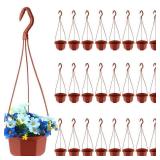 24 Pcs Hanging Plastic Planter Pot with Hook Flower Pots Baskets Hanging Nursery Planter Holder for Outdoor Indoor Plant Garden(Brown,5 Inch) - Retail: $21