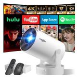 Mini Projector with WiFi 6 and Bluetooth 5.4 Support 4K 1080P Auto Keystone 180° Rotatable Projector Portable Compatible with HDMI/TV Stick/Memory Stick/Laptop, White - Retail: $66