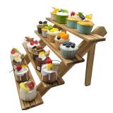 4-Tier Rustic Wood Plant Stand, 12 Inch Tall Collectible Riser Stand Wooden Retail Cake Stand Display Table. Product, Food, Dessert, Cookie, Merchandise, Donut, Craft Show Tabletop Riser