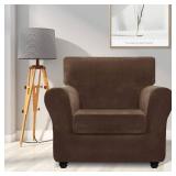 Luxury Velvet Chair Slipcovers with Arms 2 Piece Stretch Chair Covers for Living Room Thick Soft Armchair Slipcover Anti Slip Pet Friendly Furniture Protector (Dark Coffee),30-47'(1 Cushion) - Retail: