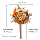 Yellow Sunflower Bridal Bouquet, Artificial Flowers Bridal Cascading Bouquets, Vintage Fall Wedding Bouquets for Wedding Ceremony and Anniversary