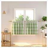 Buffalo Tier Curtains 24 inch Length Plaid Gingham Rod Pocket Short Window Small Kitchen Cafe Curtain Bathroom Window Curtains 2 Panels Green & White - Retail: $15