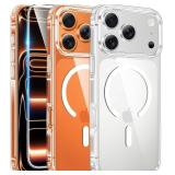 iPhone 17 Pro-Max Case: Clear Magnetic Phone Cases with Screen Protector Compatible with Magsafe Slim Anti Yellowing Rugged Shockproof Protective Transparent Cell Cover (A-Clear) - Retail: $5