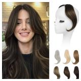 Bangs Hair Clip in Bangs, 2 PCS Face-Framing Classic Curtain Bangs Fringe Fake Bangs Hairpieces for Women Daily Wear - Dark Brown with Highlights - Retail: $17