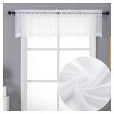 CSheer White Valances for Windows 2 Pack, Small Window Curtains for Living Room Bathroom Cafe Laundry Basement, Modern Top Dual Rod Pocket Voile Curtain, 42W x 14L inches, White - Retail: $7