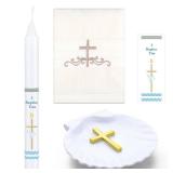 4 Pcs Baptism Candle Set for Boy Girls Included Baptism Towel Bautizo Candle Conch and Sticker Communion De Nino Bautizo De Nina for Christening Favors - Retail: $22