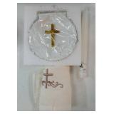 4 Pcs Baptism Candle Set for Boy Girls Included Baptism Towel Bautizo Candle Conch and Sticker Communion De Nino Bautizo De Nina for Christening Favors - Retail: $22