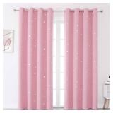 Pink Kids Curtains for Girls Bedroom Silver Print Window Drapes Soft Thick Thermal Insulated Window Treatment Grommet Top Blackout Curtains for Nursery Decor 2 Panels/Rose pink/52Wx54L - Retail: $17