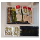 100th Birthday Decorations Men Women with 100th Birthday Banner, Black and Gold Table Cloth, Number Balloons, Large Sash,Cake Topper and Candles - Retail: $19