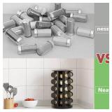 New England Stories Revolving Spice Rack Set with 20 Spice Jars, Kitchen Spice Tower Organizer for Countertop or Cabinet - Carousel Storage Includes 386 Spice Labels (Black) - Retail: $35