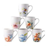 12oz Coffee Mugs Set fo 6, Ceramic Coffee Mugs with Decaled Flowers for Man Woman Mom Dad, Light Weight Coffee Mugs Set for Latte/Cappuccino/Cocoa/Milk, Dishwasher & Microwave Safe - Retail: $26