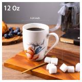 12oz Coffee Mugs Set fo 6, Ceramic Coffee Mugs with Decaled Flowers for Man Woman Mom Dad, Light Weight Coffee Mugs Set for Latte/Cappuccino/Cocoa/Milk, Dishwasher & Microwave Safe - Retail: $26