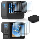 10PCS Screen Protector for Go Pro Hero 12/Hero 11/Hero 10/Hero 9 Black,3 Pack Tempered Glass Screen protector+1pcs Rubber Lens Protective cover Accessories Kit - Retail: $8