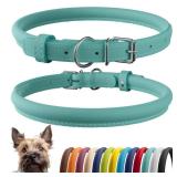 Rolled Leather Dog Collar, Soft Padded Round Puppy Collar, Handmade Genuine Leather Collar Dog Small Large Cat Collars 13 Colors (6-7 Inch, Mint Green Smooth) - Retail: $10