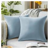 Light Blue Velvet Pillow Covers 18x18 Inch Set of 2, Soft Solid Decorative Square Throw Pillow Covers, Decor Cushion Covers for Bed Sofa Couch Bedroom Living Room - Coastal Sky Baby Blue - Retail: $10