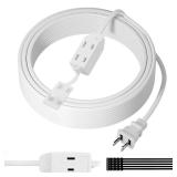 2 Prong Extension Cable 4 FT, Power Cord with 3 Outlets, Flat Multiple Outlet Cable with Tamper Guard, ETL Listed, Outlet Saver, OFC, 16 Gauge Wire, 13A/125V, White Cable with 25 Pcs Ties - Retail: $8