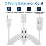 2 Prong Extension Cable 4 FT, Power Cord with 3 Outlets, Flat Multiple Outlet Cable with Tamper Guard, ETL Listed, Outlet Saver, OFC, 16 Gauge Wire, 13A/125V, White Cable with 25 Pcs Ties - Retail: $8