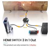HDMI Switch 3 in 1 Out, 4K@60Hz HDMI 2.0 Switch Splitter with 2.6FT Long HDMI Cable, 3-Port HDMI Switcher Selector, Supports 4K 30Hz 3D 1080P HDCP2.2 for PS5 Xbox DVD Player Fire Stick PC - Retail: $3