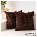 Pack of 2 Corduroy Decorative Throw Pillow Covers 18x18 Inch Soft Boho Striped Pillow Covers Modern Farmhouse Home Decor for Sofa Living Room Couch Bedï¼Dark Brownï¼ - Retail: $9