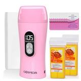 Digital Roll On Wax Kit, Honey Thermostatic Roller Waxing Kit for Sensitive Skin, Depilatory Soft Wax Warmer with 2 Cartridge Refill 10 Wax-removing wipes and 100pcs Wax Strips - Retail: $27