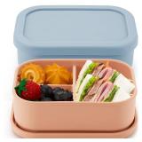 2 Pcs Silicone Bento Box Reusable Silicone Bento Lunch Container for Adults Microwave Dishwasher Freezer Safe (3 Compartments,Orange,Gray Blue) - Retail: $23