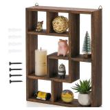 Wood Shadow Box, 15 x 12' Cubes Display Shelf, Freestanding & Wall Mountable Floating Shelves, 7-Compartment Knickknack Display Organizer with Screws for Christmas - Retail: $26'