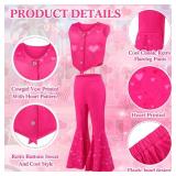4 Pcs Pink Cowgirl Costume Girls 70s 80s Disco Outfits Movie Heroine Dress Up Set for Halloween Cosplay Birthday Party(140 cm) - Retail: $34