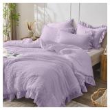 Lavender Twin Size Comforter Set, 2 Pieces Seersucker Lightweight Fluffy Bedding Set, Twin Ruffle Comforter, All Season Soft Microfiber Shabby Chic Bed Set - Retail: $47