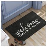 Welcome Mat Outdoor Please Remove Your Shoes Doormat Non Slip Indoor Front Door Mats Quickly Trap Dirt Easy to Clean for Entrance High Traffic Areas Black - Retail: $20