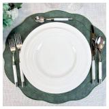 Embroidered Scalloped Faux Leather Placemats Set of 4 - Wipeable Luxury Dinner Table Mats for Dining & Kitchen Decor, Christmas, 17.25 x 15', Green - Retail: $50'