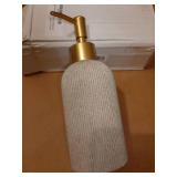Sand Beige Hand Soap Dispenser for Bathroom and Kitchen with Matte Gold Pump, Lotion, Dish Soap, Multiuse, Luxury Farmhouse Style, Sandstone Finish, Rust Proof, 7oz (Matte Gold) - Retail: $27