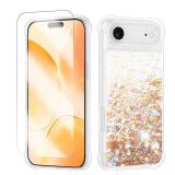 iPhone 17 Air, Shockproof Clear TPU Phone Glitter Case with 1 Screen Protector, Bling Glitters Case for Women, Gold - Retail: $14