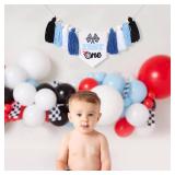 Fast One 1st Birthday High Chair Banner - Race Car Blue Tassel Highchair Decor for Boys, My First Lap Birthday Decor - Retail: $15