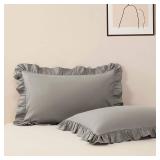 2 Pack Pillow Cases Standard Size, 20x26 Microfiber Pillow Shams Dark Gray Ruffle Pillow Case, Soft Breathable and Non Shrinking Envelope Closure Pillow Cases Ruffle Pillow Covers - Retail: $10