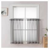 Sheer Curtains Tiers 42W x 24L Inches, Light Filtering Small Curtains, Short Bathroom Living Room Cafe Basement Voile Window Curtain, Rod Pocket, 2PCS, Charcoal Grey - Retail: $8