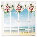 Embroidered Summer Strawberry Kitchen Curtains Valances 58 x 15 Inch Red Strawberry Window Treatment Valance Fruit Flower Leaf Curtain for Bedroom Bathroom Living Room Decor - Retail: $16