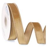 Champagne Velvet Wired Ribbon 1 Inch Velvet with Satin Christmas Ribbon for Gift Wrapping Christmas Tree Decoration Crafts Wreaths Supplies-Continuous 10 Yards - Retail: $25
