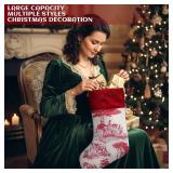 4 Pcs Christmas Stockings Vintage Country Christmas Decoration Pink Bow Xmas Stocking 18 Inch French Toile Cute Large Hanging Xmas Ornament Gift for Tree Fireplace Holiday