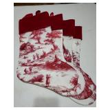 4 Pcs Christmas Stockings Vintage Country Christmas Decoration Pink Bow Xmas Stocking 18 Inch French Toile Cute Large Hanging Xmas Ornament Gift for Tree Fireplace Holiday