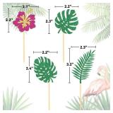 24Pcs Glitter Tropical Cupcake Toppers, Palm Tree Cake Topper Aloha Cupcake Picks Flower Cupcake Decorations for Luau Hawaiian Theme Baby Shower Birthday Party Supplies(Leaves B) - Retail: $8