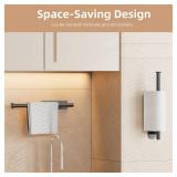 Paper Towel Holder, Improved Premium Paper Towel Holder Under Cabinet, Stainless Steel Paper Towel Holders Rack for Kitchen, Bathroom, Pantry, Fridge, Adhesive or Drilling, Black - Retail: $6