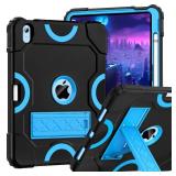 iPad 11-inch (A16) 2025/ iPad 10th Generation 2022 (10.9 inch), Shockproof Cover 10th Generation with Pencil Holder & Kickstand, Black+Blue - Retail: $20