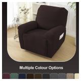 Recliner Covers, Stretch Recliner Chair Covers 4 Pieces 1 Seater Furniture Protector Soft Recliner Slipcover Covers for Recliners for Kids, Pet, Dark Brown