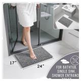 Bathroom Rugs Non Slip Washable - Ultra Soft Absorbent Chenille Bath Mat, Quick Dry Shaggy Floor Carpet for Tub Shower, Gray Home Decor Accessories, 24x17 Inch - Retail: $8
