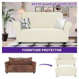 Super Stretch Loveseat Covers (57-70'), New Striped Love Seat Slipcover, Dogs Pet Friendly Anti-Slip Couch Protector Spandex Durable 2 Seater Fabric Sofa Cover (Beige, Loveseat) - Retail: $40'