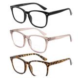 3 Pack Bifocal Reading Glasses For Women Men PC Rectangle Frame Anti Blue-ray Multifocal Readers with Spring Hinge(1.25x) - Retail: $21